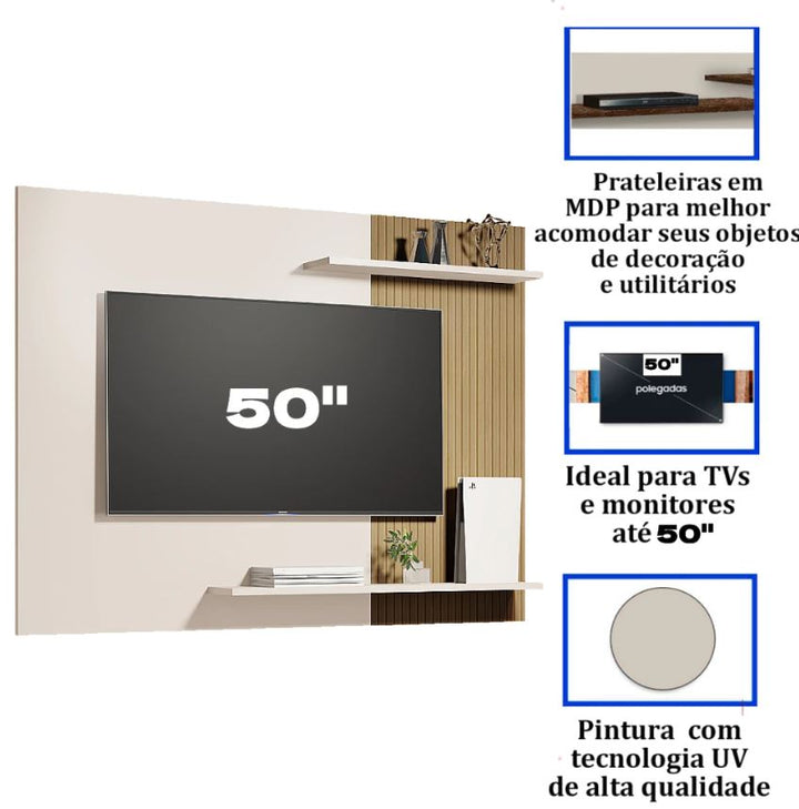 Painel para TV até 50" com Nicho Ripado e Efeito 3D – ASTRA