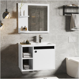 CONJUNTO GABINETE COM ESPELHEIRA E CUBA PARA BANHEIRO 60CM ADONIS - VARIAS CORES - MDF/MDP/MARMORE SINTETICO