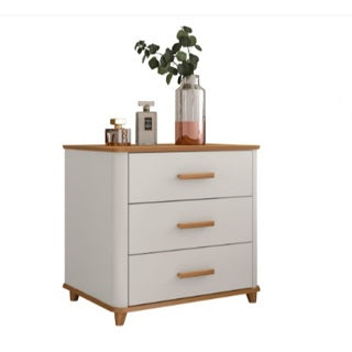 Mesa de Cabeceira 3 Gavetas Mini Cômoda Maitê cor Off White com Nature