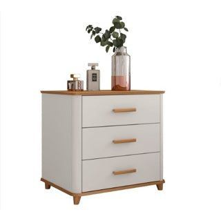 Mesa de Cabeceira 3 Gavetas Mini Cômoda Maitê cor Off White com Nature