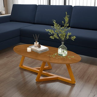 Mesa de Centro Sala Classic Oval com Pés em Madeira Maciça