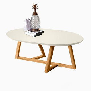 Mesa de Centro Sala Classic Oval com Pés em Madeira Maciça