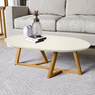 Mesa de Centro Sala Classic Oval com Pés em Madeira Maciça