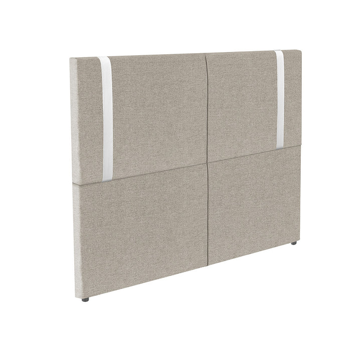 Cabeceira Estofada Elegance com Pé em Tecido Linho - Detalhes em Courino - Exclusiva - Cores e Medidas