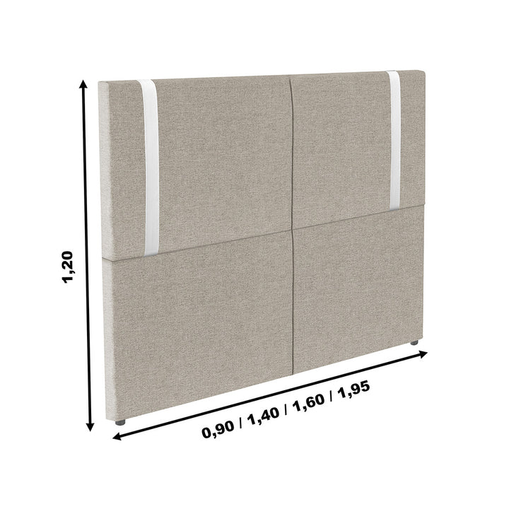Cabeceira Estofada Elegance com Pé em Tecido Linho - Detalhes em Courino - Exclusiva - Cores e Medidas