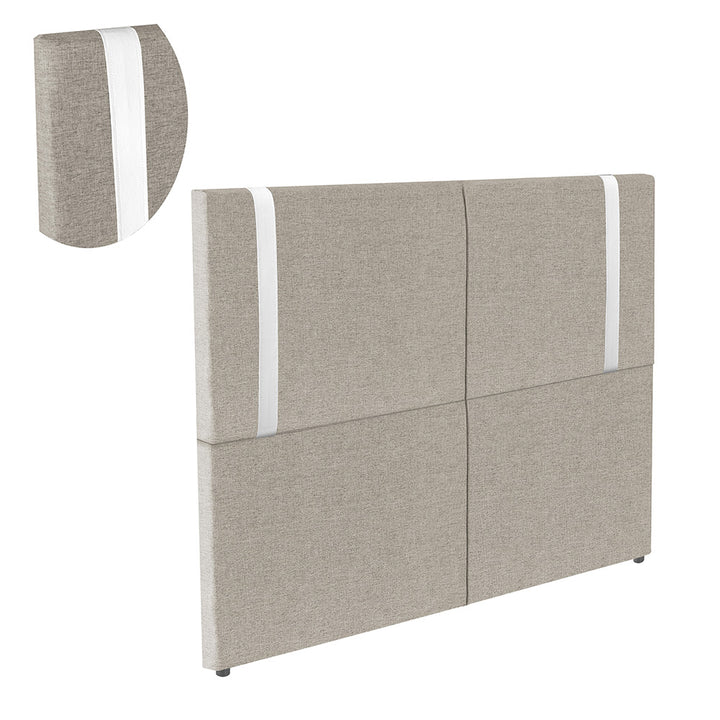 Cabeceira Estofada Elegance com Pé em Tecido Linho - Detalhes em Courino - Exclusiva - Cores e Medidas