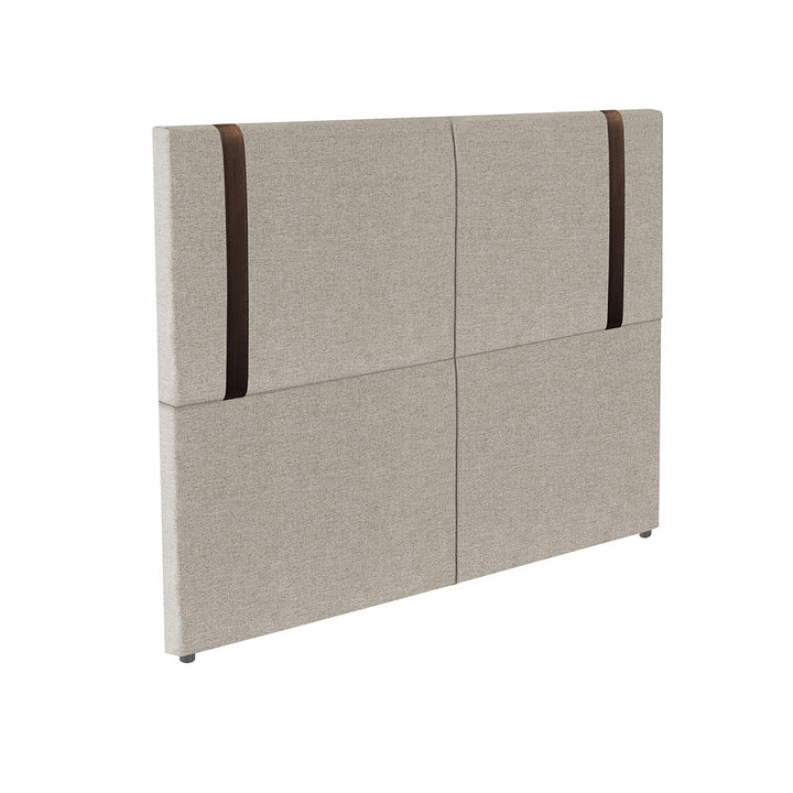 Cabeceira Estofada Elegance com Pé em Tecido Linho - Detalhes em Courino - Exclusiva - Cores e Medidas