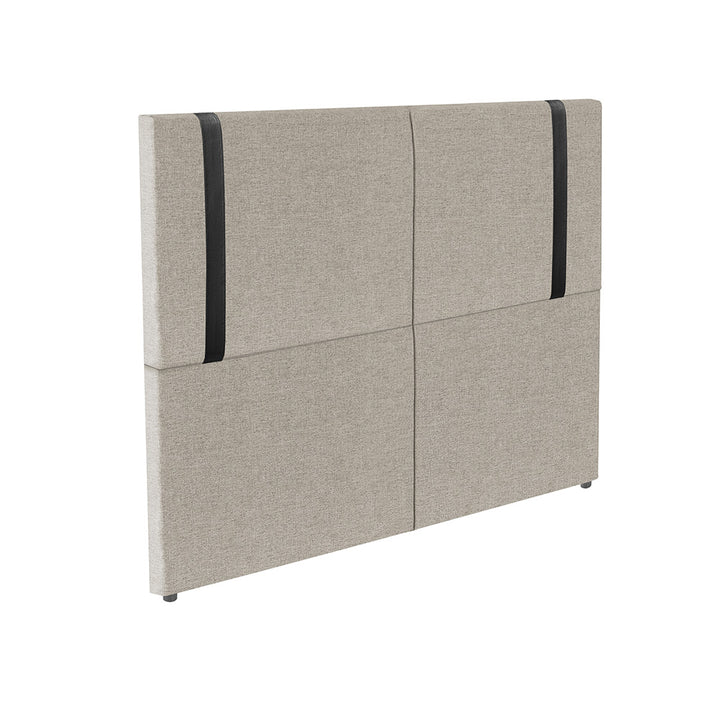 Cabeceira Estofada Elegance com Pé em Tecido Linho - Detalhes em Courino - Exclusiva - Cores e Medidas