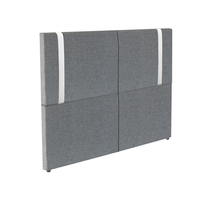 Cabeceira Estofada Elegance com Pé em Tecido Linho - Detalhes em Courino - Exclusiva - Cores e Medidas