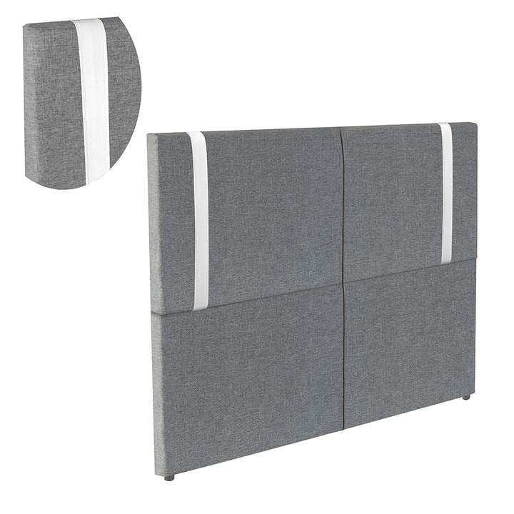 Cabeceira Estofada Elegance com Pé em Tecido Linho - Detalhes em Courino - Exclusiva - Cores e Medidas