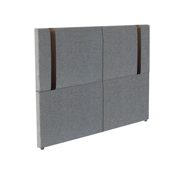 Cabeceira Estofada Elegance com Pé em Tecido Linho - Detalhes em Courino - Exclusiva - Cores e Medidas