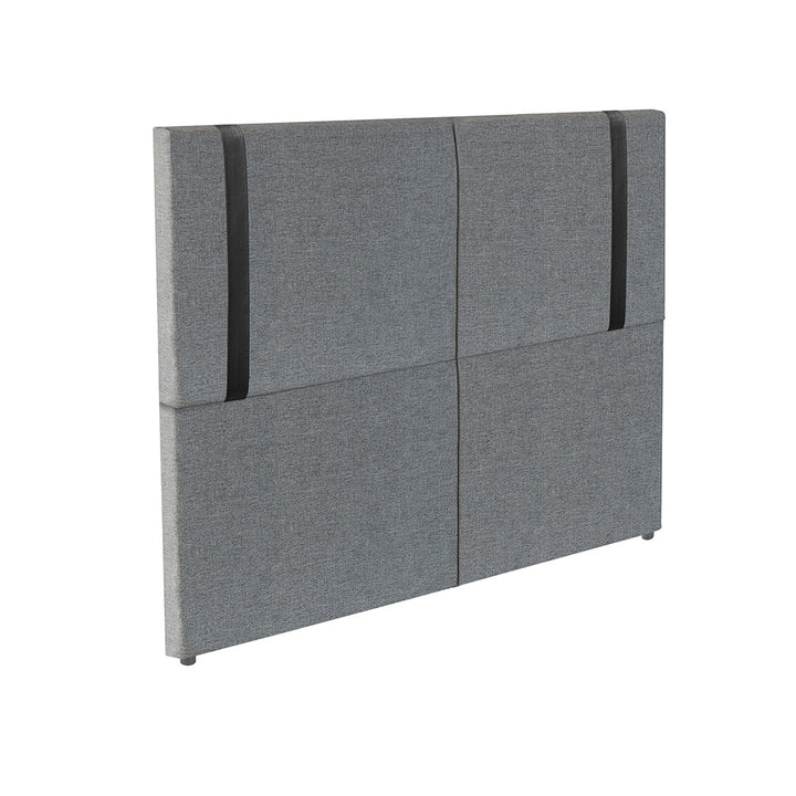 Cabeceira Estofada Elegance com Pé em Tecido Linho - Detalhes em Courino - Exclusiva - Cores e Medidas