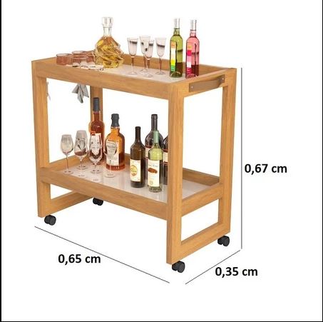 Aparador Barzinho Carrinho Multiuso Organizador Prateleiras Rodízios VENTO